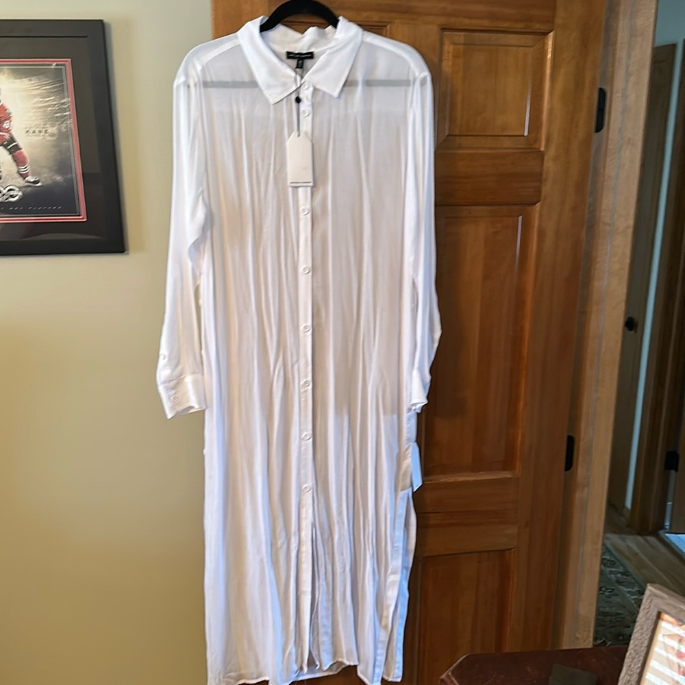 Universal standard white button-down tunic.